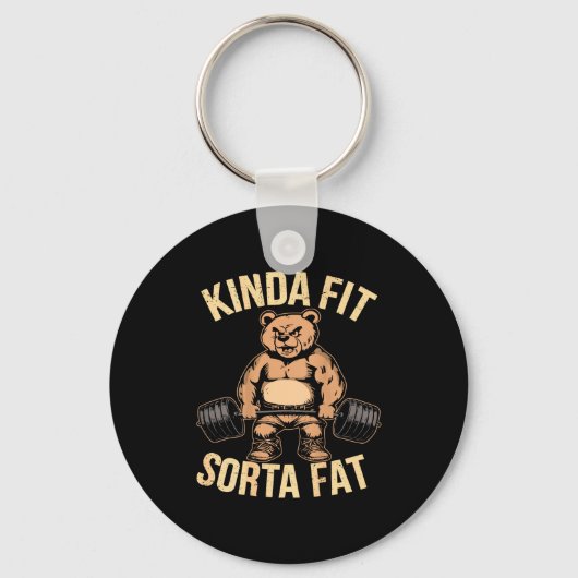 Kinda Fit Sorta Fat - Funny Gym Bear Weightlifting Sleutelhanger (Voorkant)