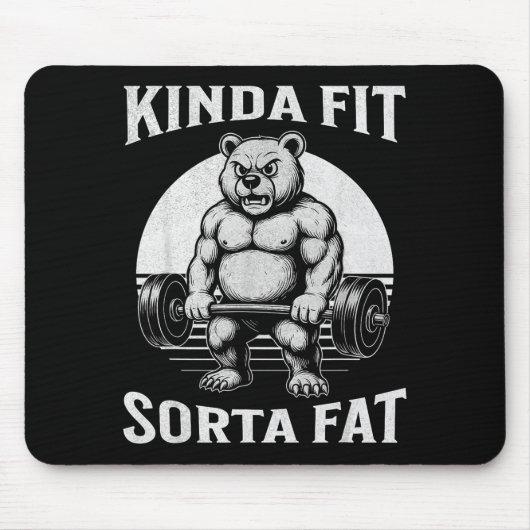 Kinda Fit Sorta Fat Funny Gym Bear Werlifting  Muismat (Voorkant)
