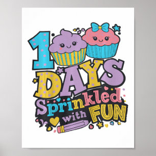 Kinder 100 dagen besprenkeld met leuke cupcake Shi Poster