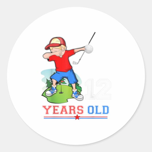 Kinder 12e verjaardag Golf Boys Dance Golfing G Ronde Sticker (Voorkant)