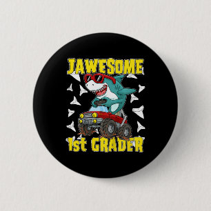 Kinder 1e klas Monster Truck Dinosaur Megalodon Sh Ronde Button 5,7 Cm