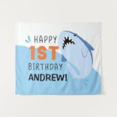 Kinder 1e Shark Birthday Party Custom Backdrop Boy Wandkleed (Voorkant (horizontaal))