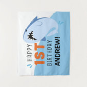 Kinder 1e Shark Birthday Party Custom Backdrop Boy Wandkleed (Voorkant)