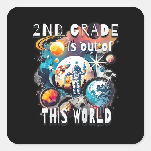 Kinder 2e klas is uit dit Wereldschooljaar St Vierkante Sticker (Voorkant)
