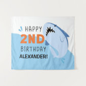 Kinder 2e Shark Birthday Party Custom Backdrop Boy Wandkleed (Voorkant (horizontaal))