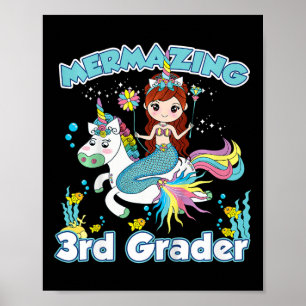 Kinder 3e klas zeemeermin Riding Eenhoorn Terug na Poster