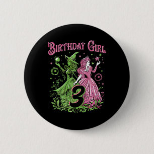 Kinder 3e verjaardag heks roze en groen 3 jaar oud ronde button 5,7 cm