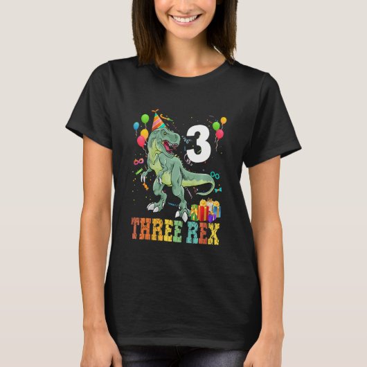 Kinder 3e verjaardag van Rex Dinosaur 3 T-shirt (Voorkant)