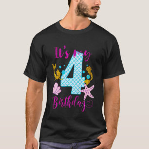 Kinder 4-jarig meisje Zeven vierde verjaardag Zeem T-shirt