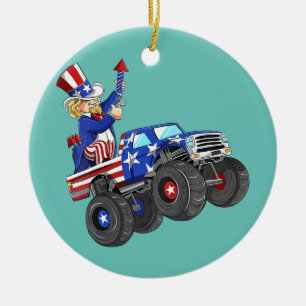 Kinder 4 juli Oom Sam Monster Truck Keramisch Ornament