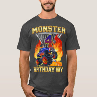 Kinder 4e Monster Truck Birthday Boy 4-jarige vade T-shirt