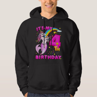 Kinder 4e verjaardag Unicorn Mermicorn Mermaid voo Hoodie