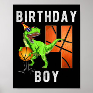 Kinder 4e Verjaardag Voor Jongen Basketbal 4 Jaar Poster