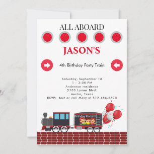 Kinder 4e Verjaardagsfeest Treinuitnodiging Kaart