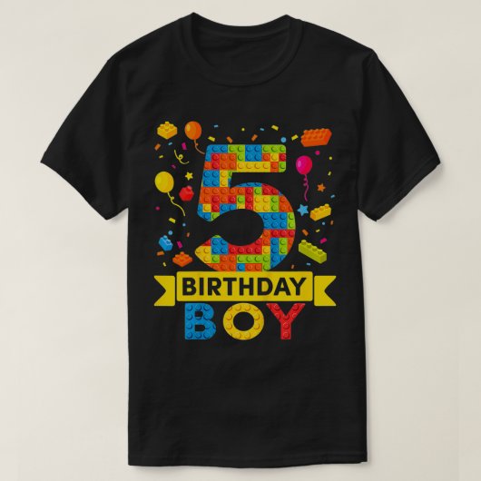 Kinder 5 jaar oude bouwstenen 5th Birthday Boy T-shirt (Design voorkant)