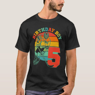Kinder 5 jaar oude ijshockey Retro Birthday Party T-shirt
