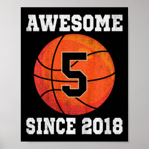 Kinder 5e Verjaardag Basketbal Liefhebber 5 Jaar O Poster
