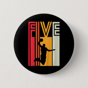 Kinder 5e Verjaardag Basketbal Liefhebber Gift 5 J Ronde Button 5,7 Cm