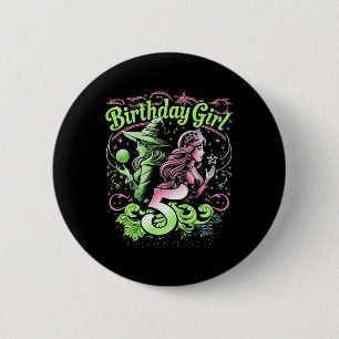 Kinder 5e verjaardag heks roze en groen 5 jaar oud ronde button 5,7 cm