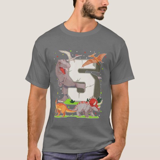 Kinder 5e verjaardag Jongen Gift Dinosaur denkt vi T-shirt (Voorkant)