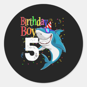 Kinder 5e verjaardag Jongen Shark Jaw-enkele vijf  Ronde Sticker