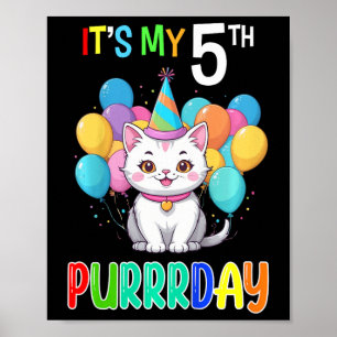 Kinder 5e Verjaardag Meisje Kat Shirt Vijfde Bday Poster