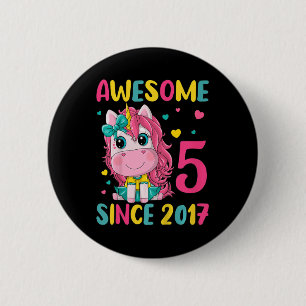 Kinder 5e verjaardag Unicorn Girl 5 jaar oud B Ronde Button 5,7 Cm
