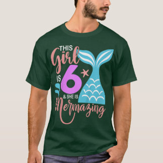 Kinder 6 jaar oud meisje Zeemeermin 6e verjaardag  T-shirt