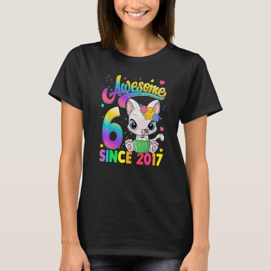 Kinder 6-jarige kat Geweldige sinds 2017 Kat 6th B T-shirt (Voorkant)