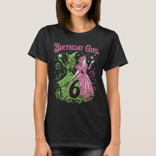 Kinder 6e verjaardag heks roze en groen 6 jaar oud t-shirt