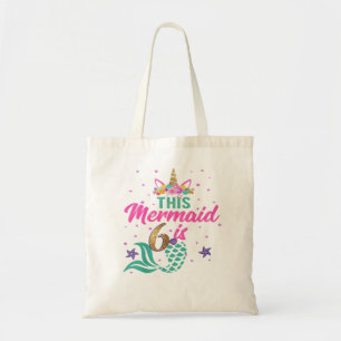 Kinder 6e verjaardag meisje Unicorn Mermaid Tail 6 Tote Bag