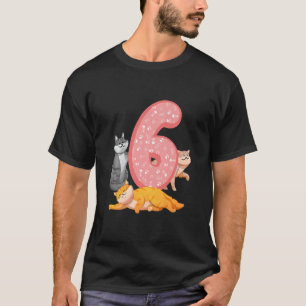 Kinder 6e verjaardag Roze kat met een laag kat gew T-shirt