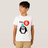Kinder 6e verjaardag shirt met grappige pinguïn ca (Voorkant volledig)