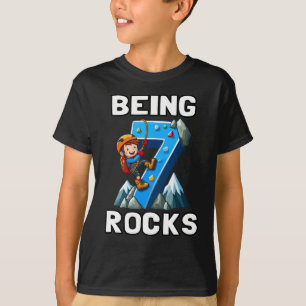 Kinder 7 jaar oude rotsklimmen, 7e verjaardag t-shirt