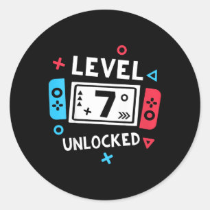 Kinder 7e Verjaardag Shirt Boy Level 7 Ontgrendeld Ronde Sticker