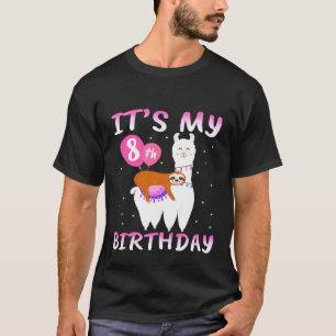 Kinder 8 jaar oud 8e verjaardag Llama Sloth T-shirt