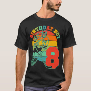 Kinder 8 jaar oude ijshockey Retro Birthday Party  T-shirt