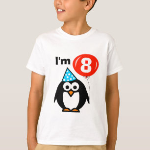 Kinder 8e geboorte-shirt pinguïn met rode ballo t-shirt