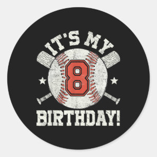 Kinder 8e Honkbal Verjaardag Party Boys Sport Fan Ronde Sticker