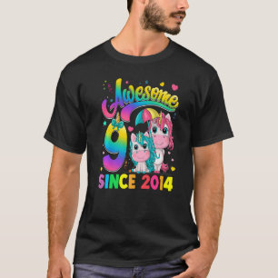 Kinder 9 jaar oud sinds 2014 prinses Unicorn 9th B T-shirt