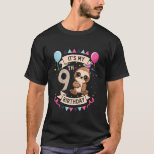 Kinder 9 Jaar Oud Sloth Meisje 9e Verjaardagsfeest T-shirt