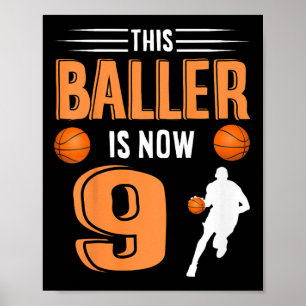 Kinder 9e verjaardag basketbal outfit deze baller poster