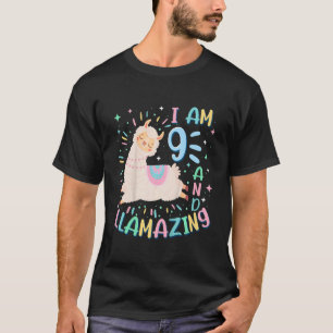 Kinder 9e verjaardag Ik ben negen jaar oud en lama T-shirt