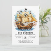 Kinder aangepaste boot piraat verjaardag kaart (Staand voorkant)