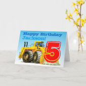 Kinder Aangepaste Bouw Digger 5e Verjaardag Kaart (Gele Bloem)