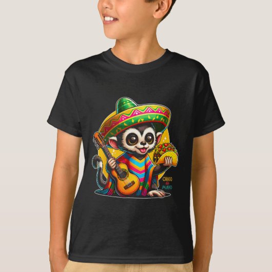Kinder aap met Sombrero en Poncho Cinco T-shirt (Voorkant)