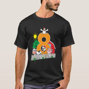Kinder Achtste Verjaardag Boerderij Dier Koe Varke T-shirt