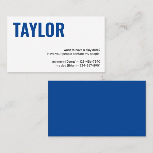 Kinder afspeeldatum afspeeldatum afspeeldatum meis visitekaartje (Voorkant / Achterkant)