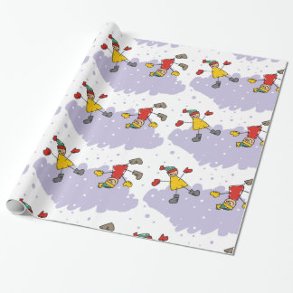 Kinder afspelen in sneeuwpakpapier cadeaupapier
