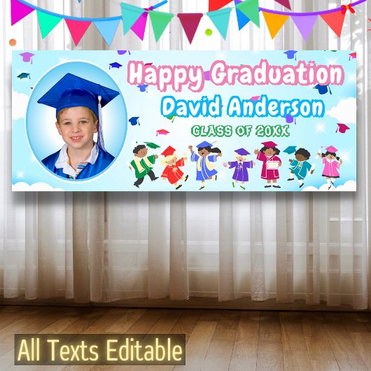 Kinder Afstuderen Tossing Graduation Caps Schattig Spandoek